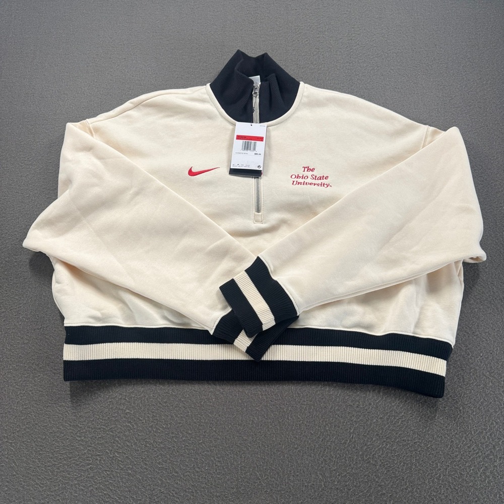 Nike Ohio State Buckeyes Quarter Zip Sweatshirt Womens L Cream 03O8-014M-OH-FFD